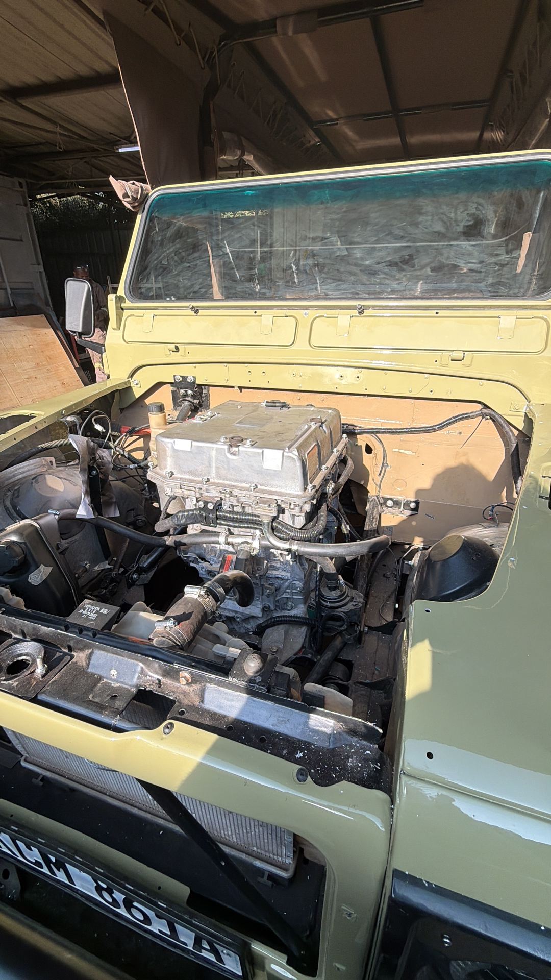 Land Rover Defender electric conversion kit in the engine bay