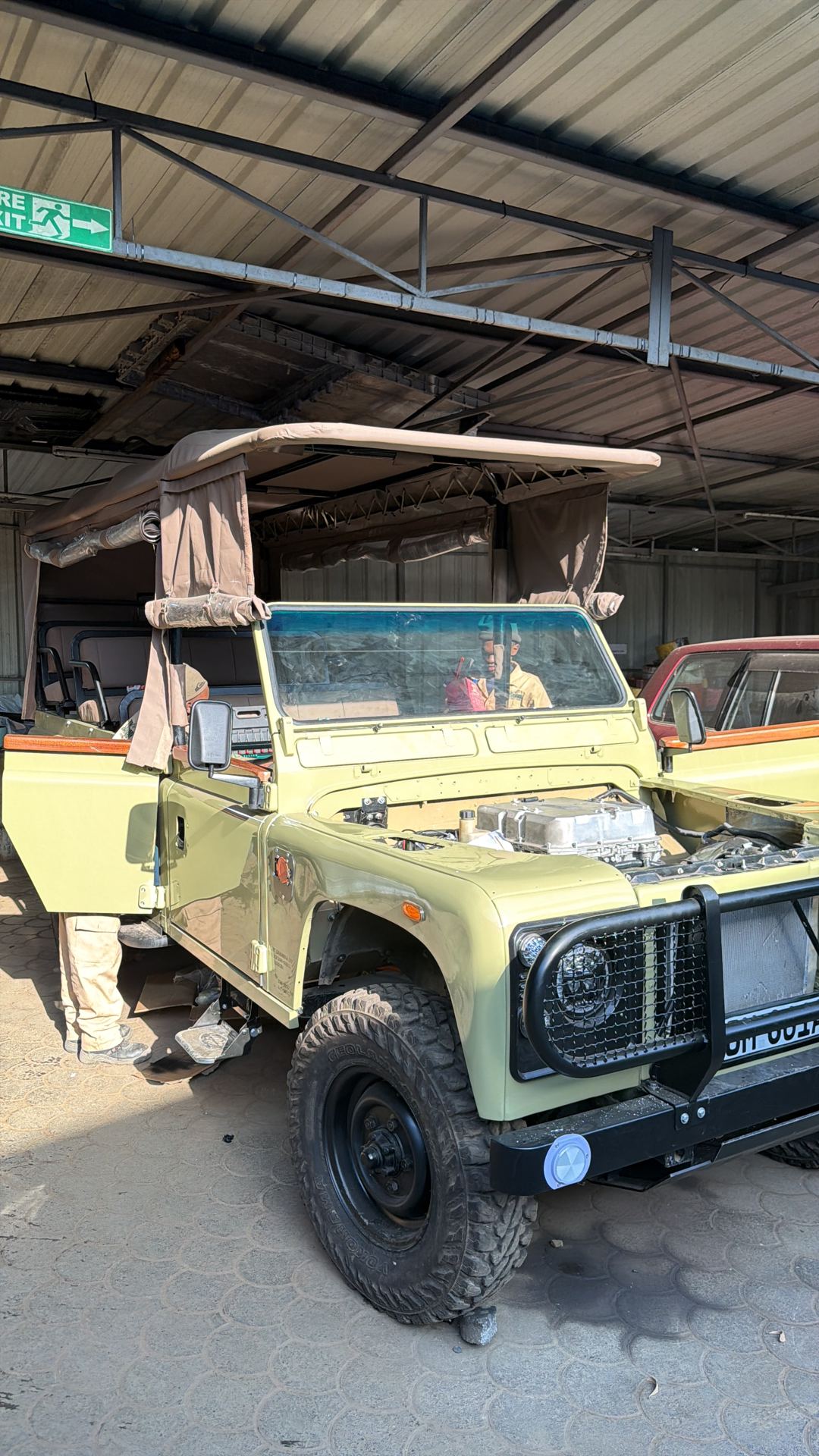 Land Rover Defender 130 electric conversion at the Silent Savannah workshop