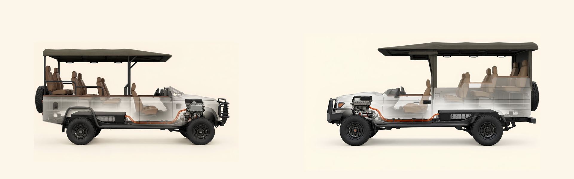 Land Cruiser and Land Rover electric drivetrain cutaway